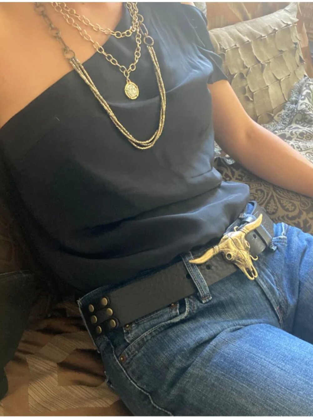 Kim White Steer Buckle Belt in black - Picture 9 of 11